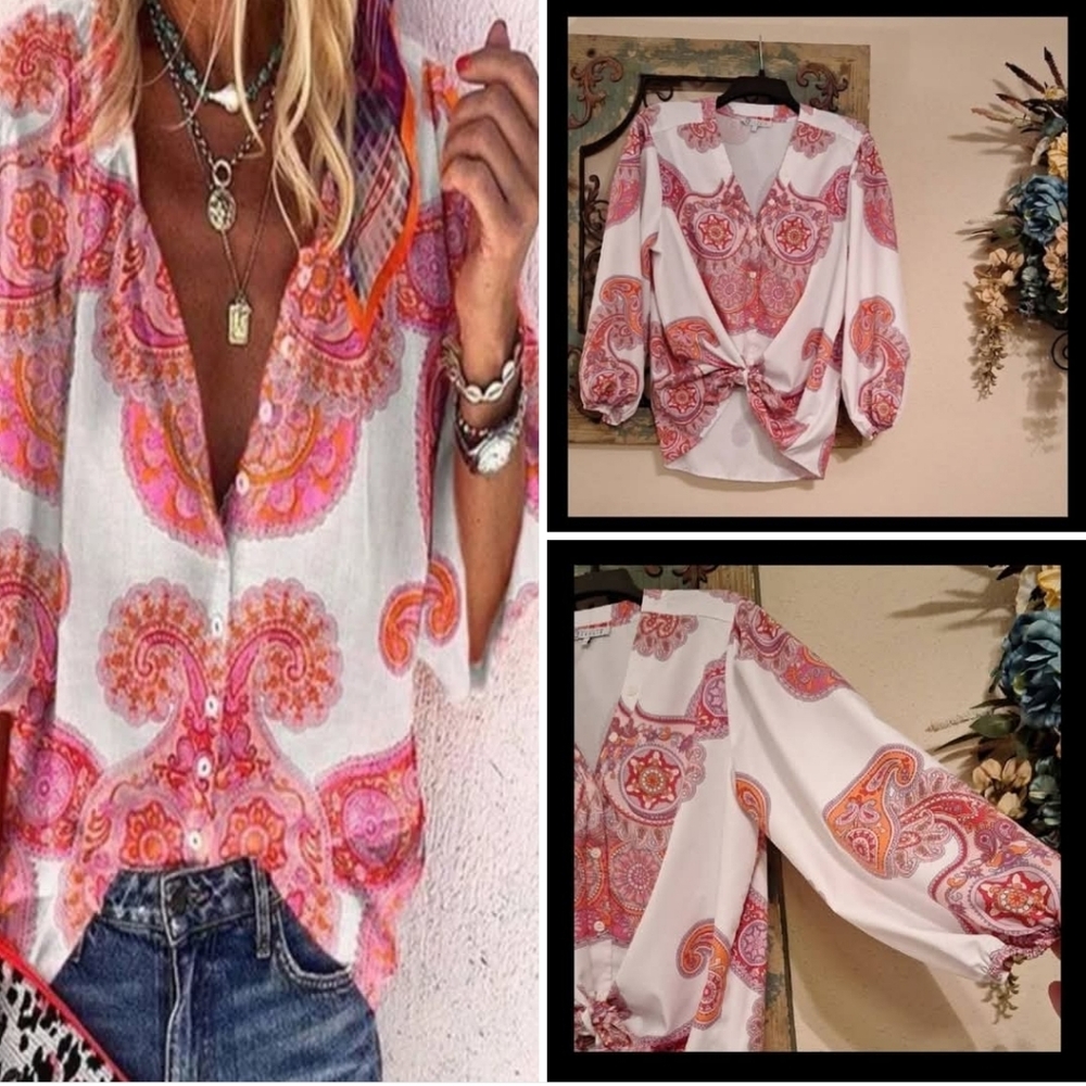 CEZELE Women's Colorful Swirl Blouse. Excellent Condition NWOT Size Large